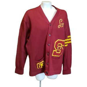 50's Cardigan Letterman Football/Basketball Sweater Wool vintage Crimson & Gold